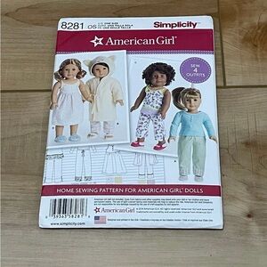 Simplicity American Girl 8281 Doll Clothes Sewing Patterns